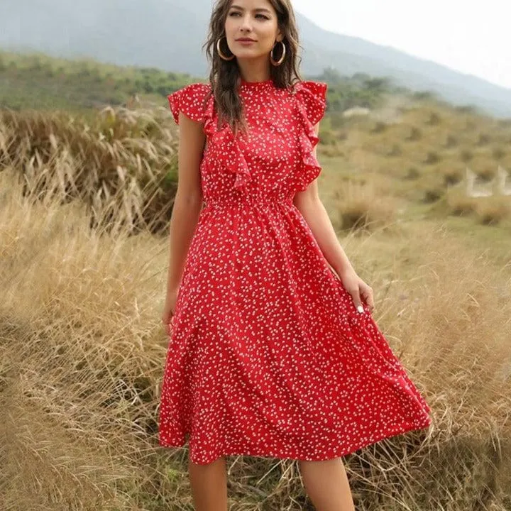 Delicate Butterfly Sleeve Dot Dress - 13 Colors - S-XL