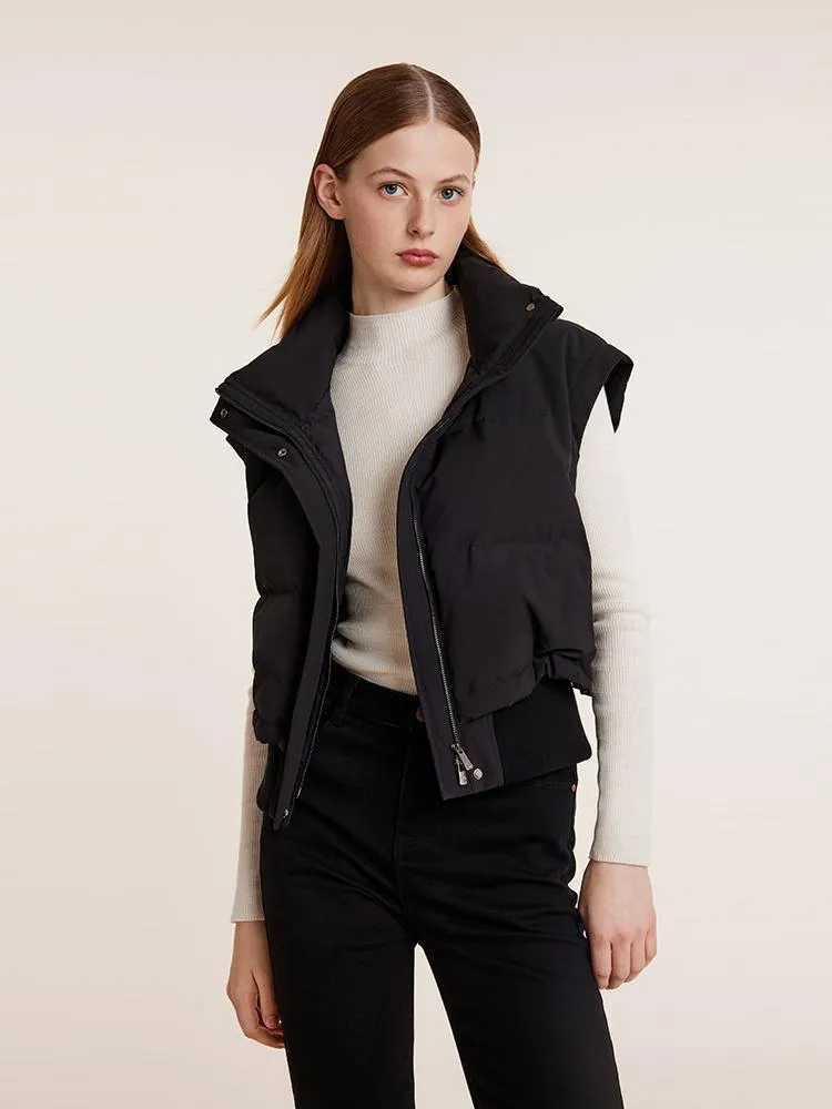 Detachable Sleeves Stand Collar Cropped Goose Down Garment