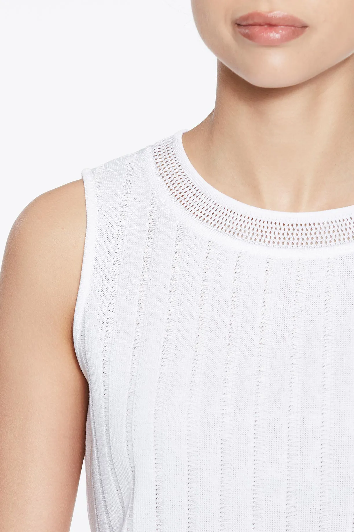 Diagonal Stitch Knit Tank, White