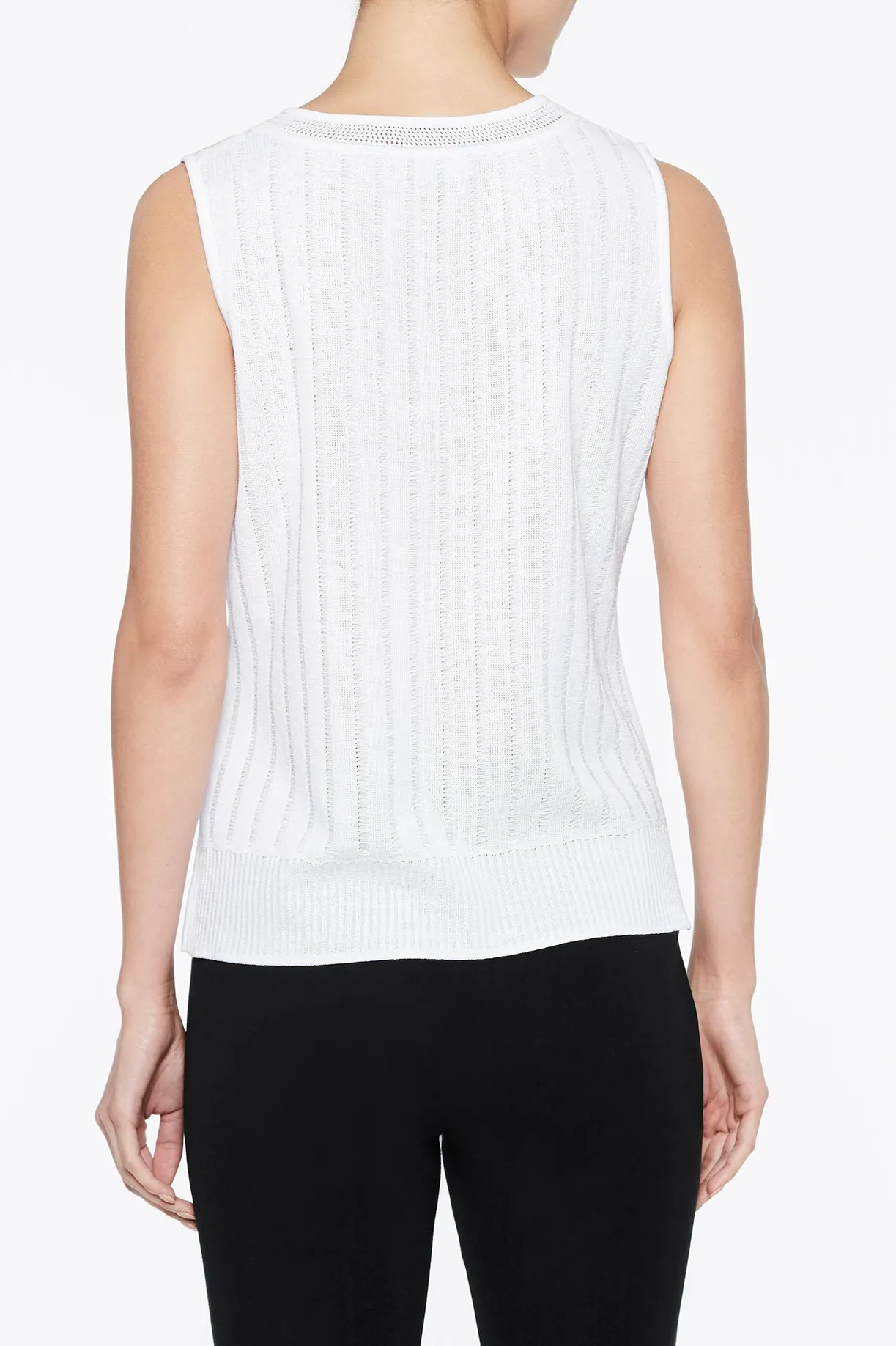 Diagonal Stitch Knit Tank, White