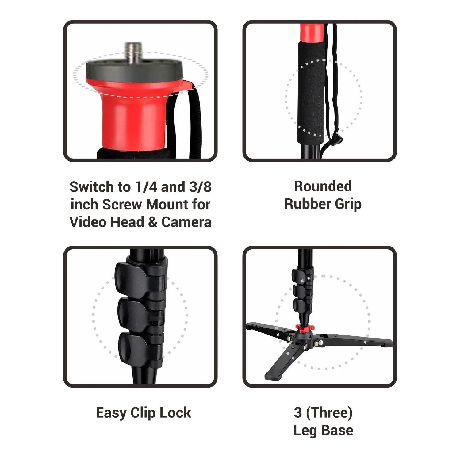 Digitek (DMP-70) Professional Monopod with Flip Lock, Portable & Stable Monopod with 3 Leg Base, Max. Operating Height: (5.56 Feet), Max. Load Up to: 3 kg