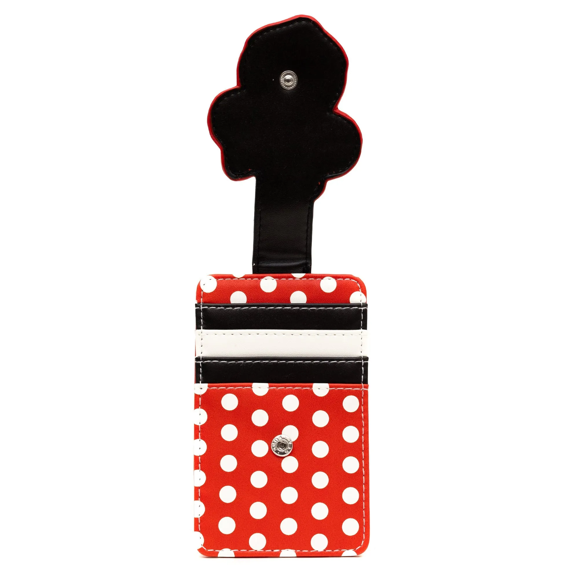 Disney Character Wallet, ID Card Holder, Minnie Mouse Smiling Face, Polka Dot Red White, Vegan Leather, 3.0" x 5.0"