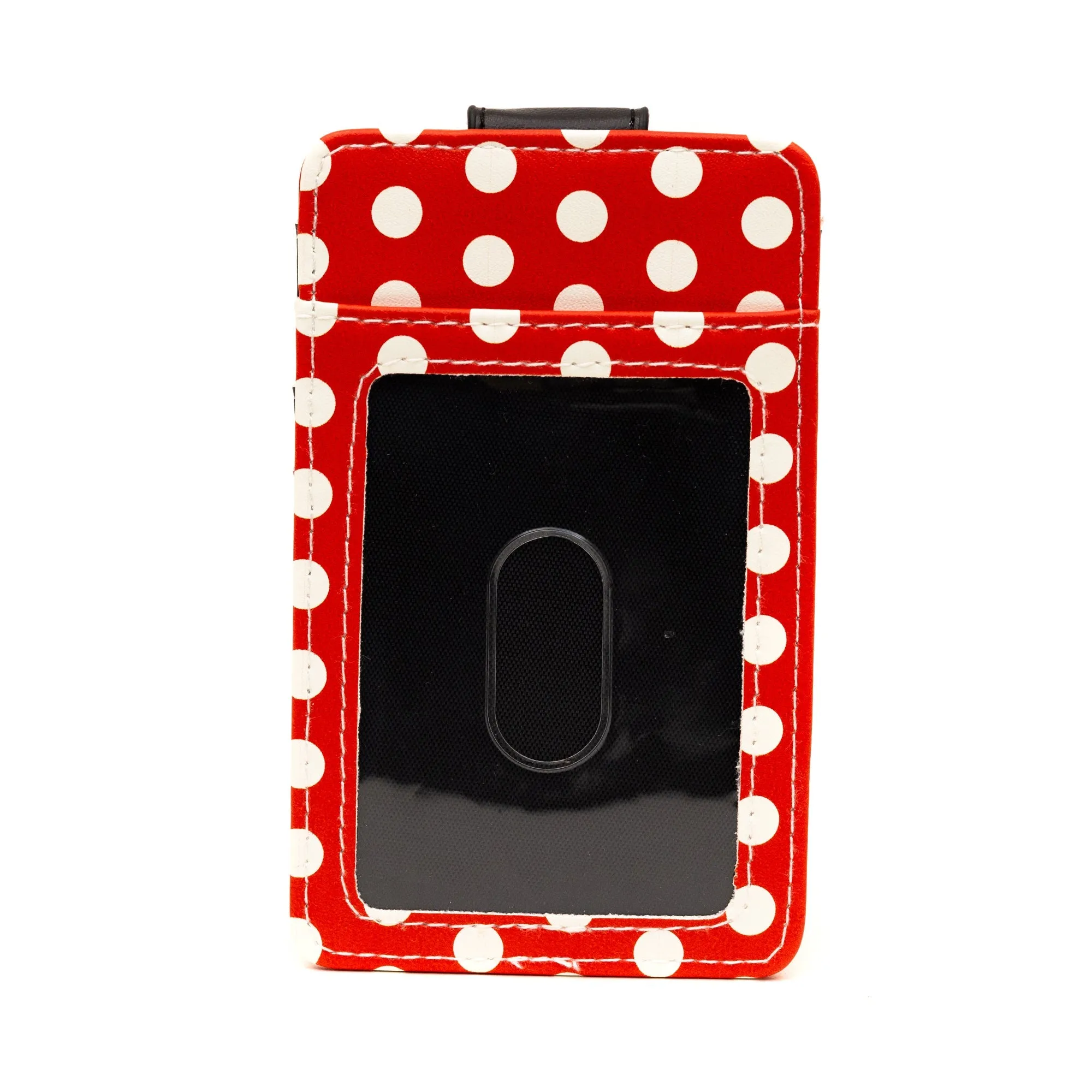 Disney Character Wallet, ID Card Holder, Minnie Mouse Smiling Face, Polka Dot Red White, Vegan Leather, 3.0" x 5.0"