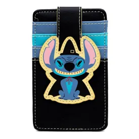 Disney Vegan Leather Wallet, ID Card Holder, Lilo and Stitch Halloween Witch Stitch Black Blues, 3.0" x 5.0"