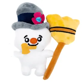 Dog Toy Squeaker Plush - Frosty the Snowman with Broom Full Body Pose