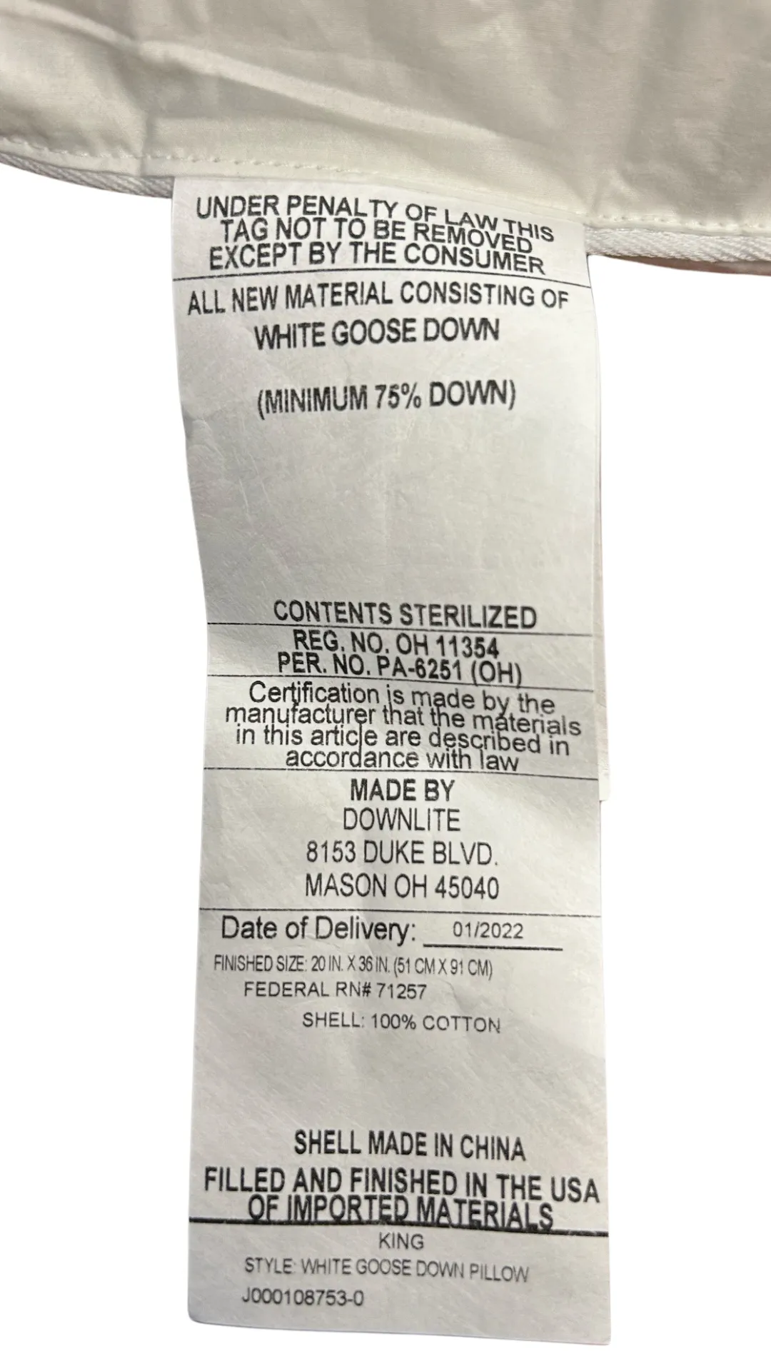 DOWNLITE White Goose Down Pillow | Medium Density