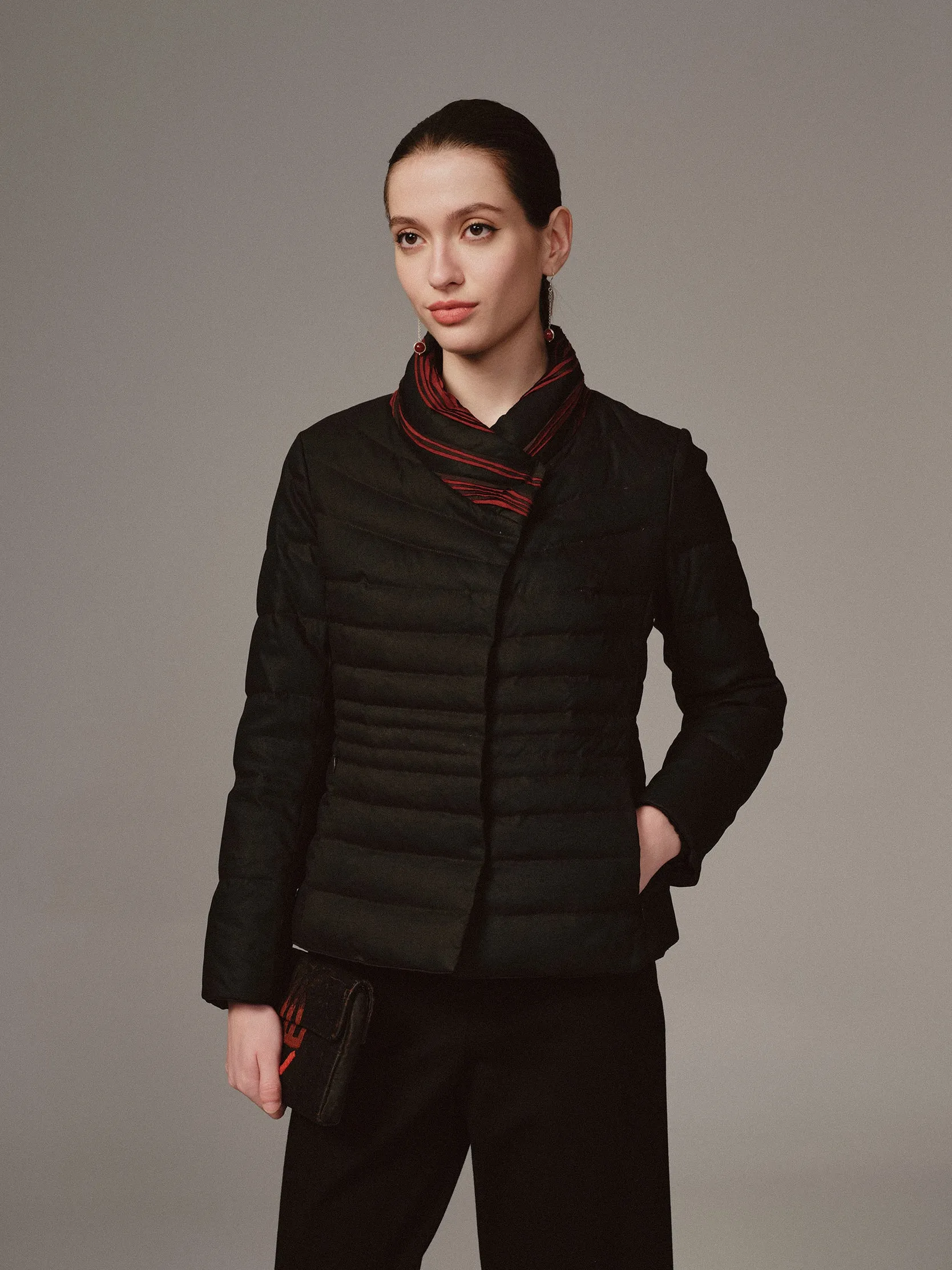 Elastic TANGY Silk Light Short Goose Down Jacket