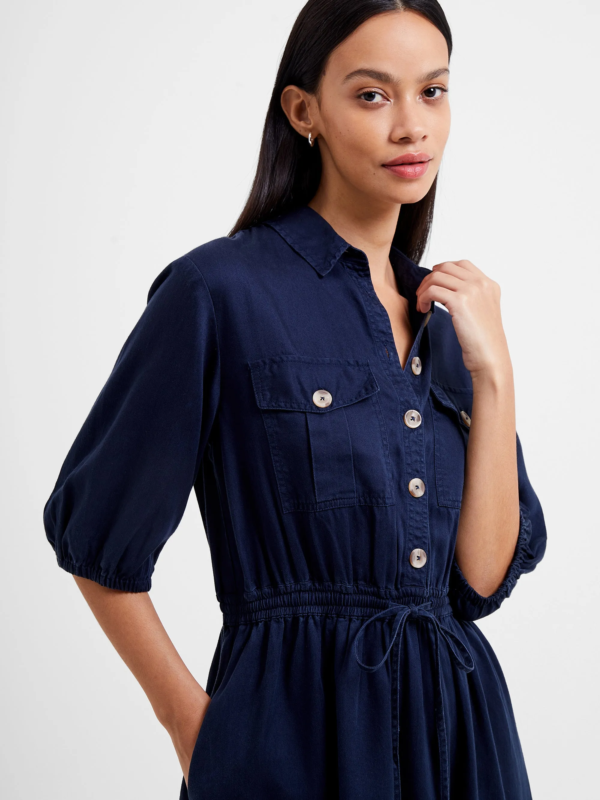 Elkie Twill Drawstring Shirt Dress