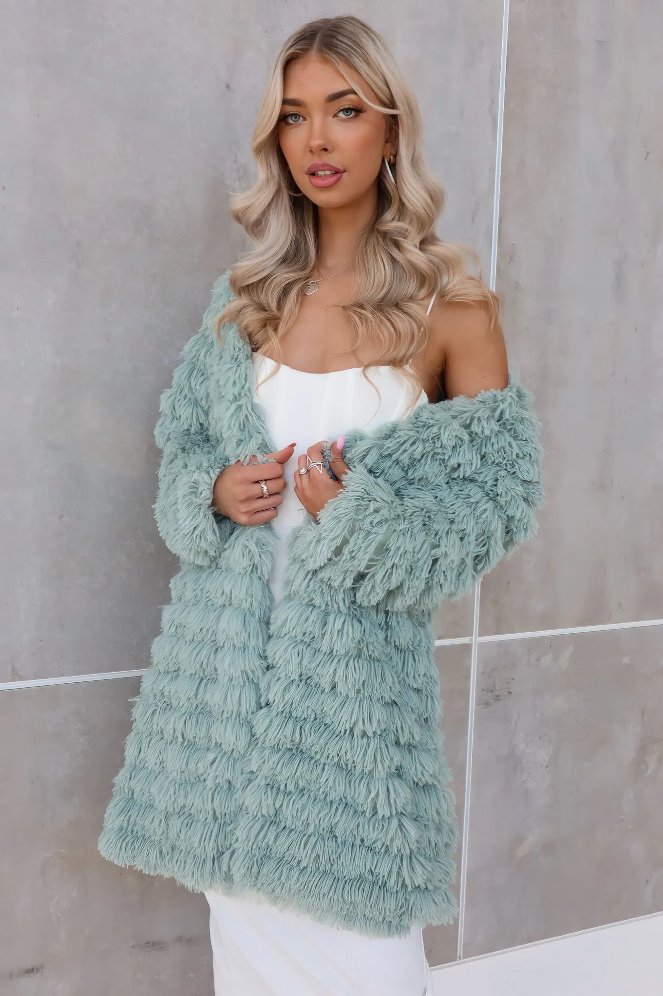 Felix Faux Fur Jacket Coat - Sage Green