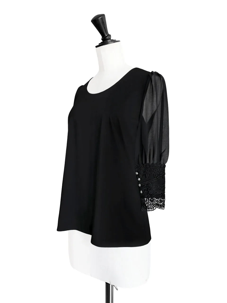 Final Sale! Black Puff Mesh Sleeves Lace Cuff Jersey Top