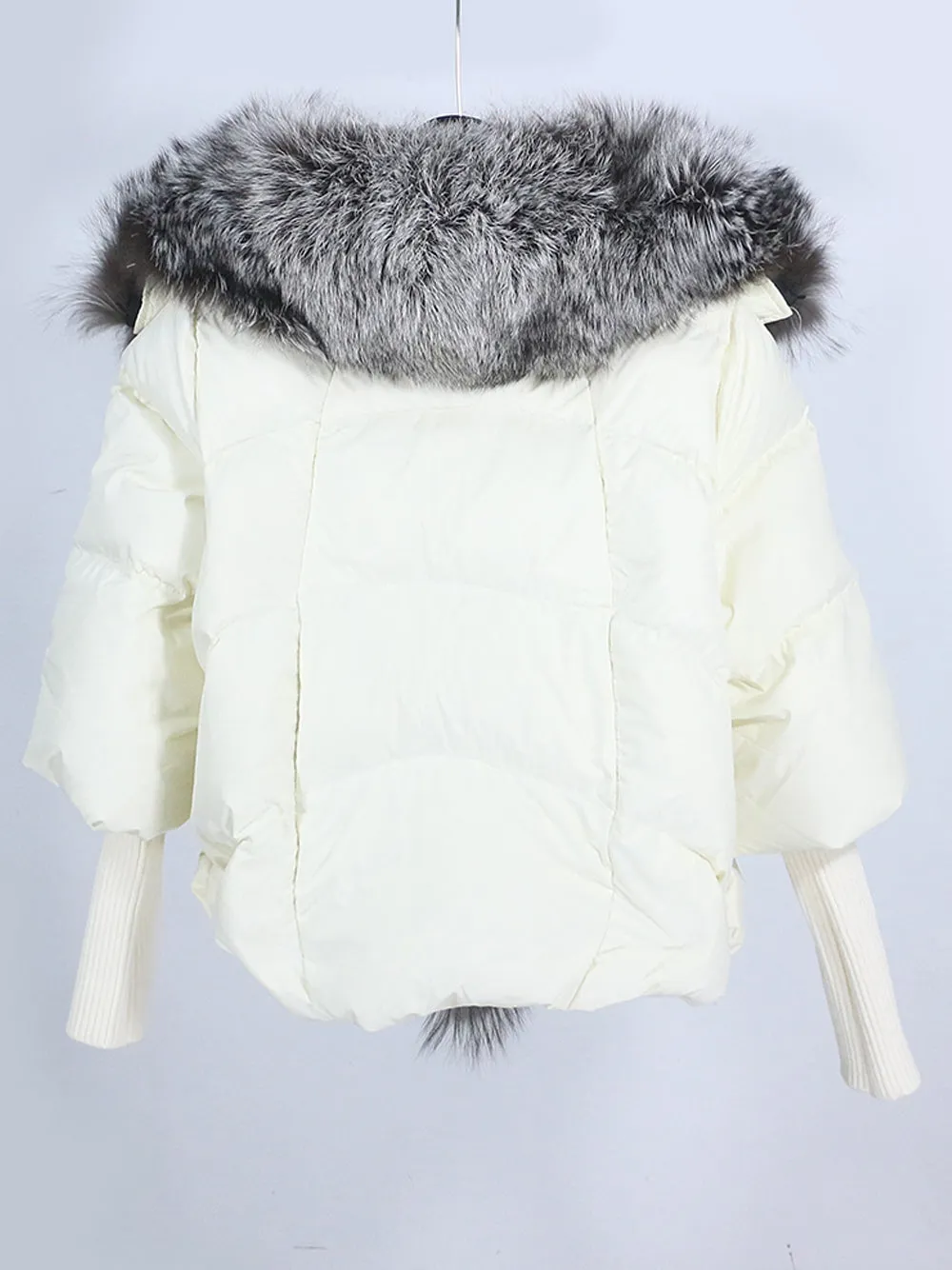 Fur Trim Puffer Jacket in Cream & Gray