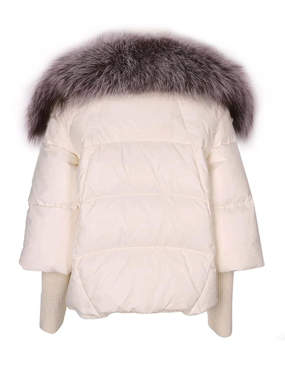 Fur Trim Puffer Jacket in Cream & Gray