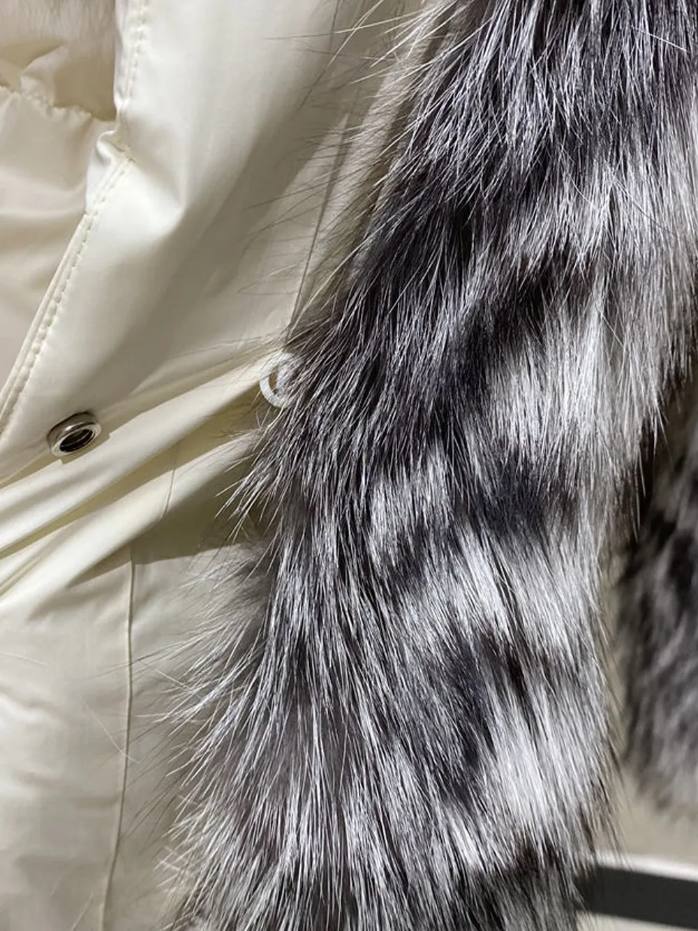 Fur Trim Puffer Jacket in Cream & Gray