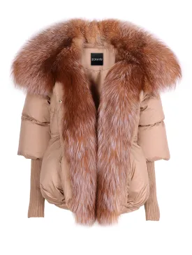 Fur Trim Puffer Jacket in Tan