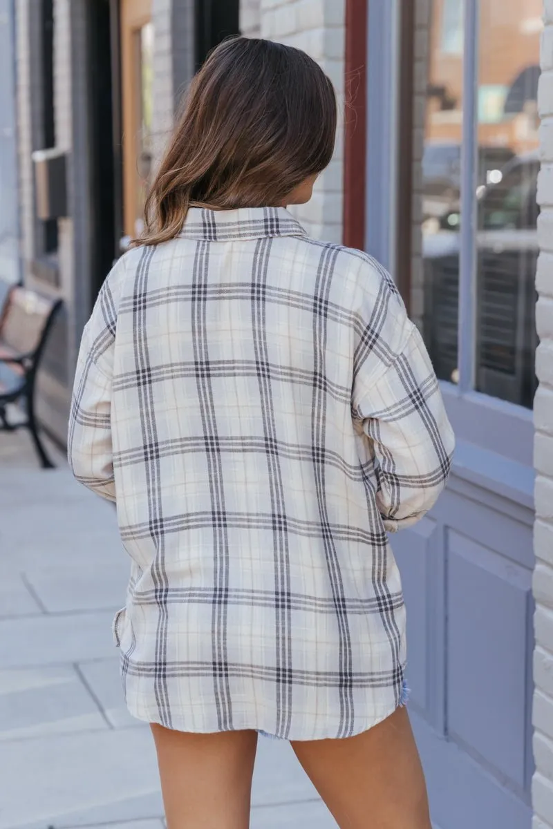 Grey Plaid Button Down Shirt