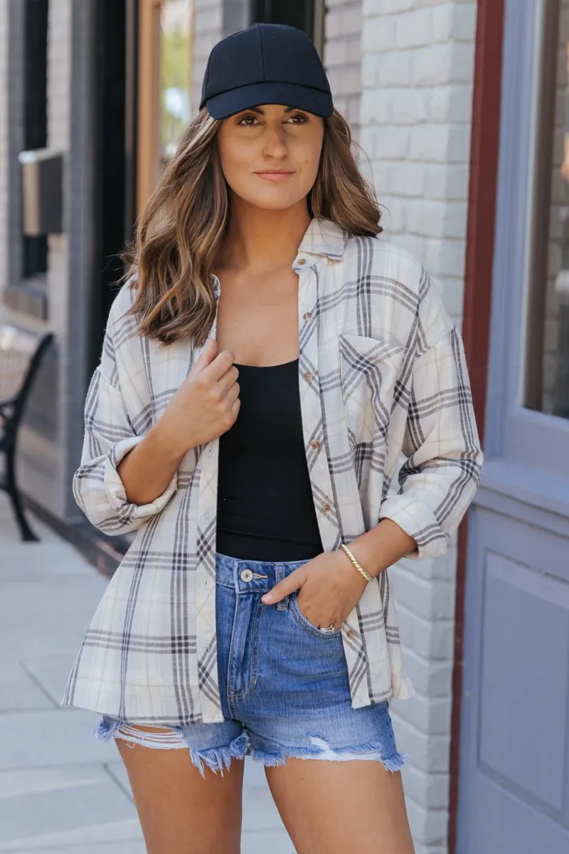 Grey Plaid Button Down Shirt