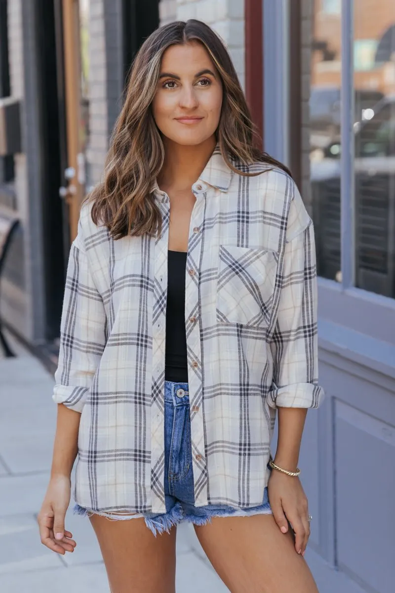 Grey Plaid Button Down Shirt