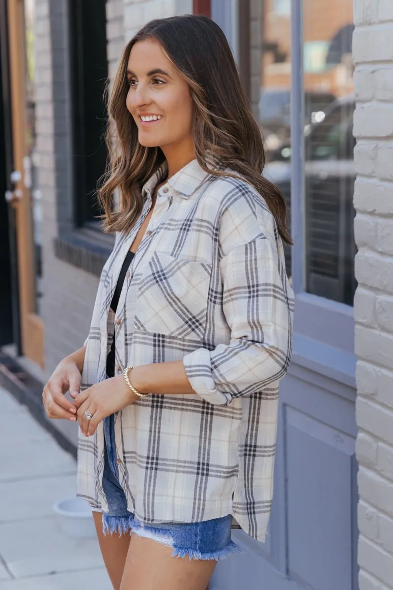 Grey Plaid Button Down Shirt