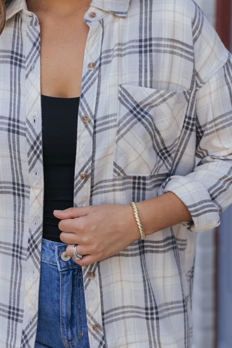 Grey Plaid Button Down Shirt