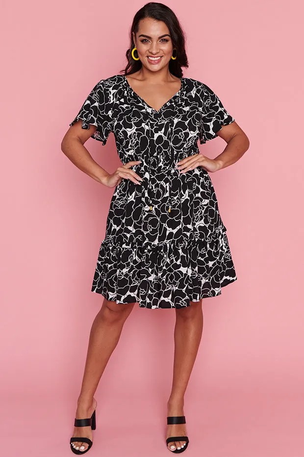 Kimberley Peonies Black & White Dress