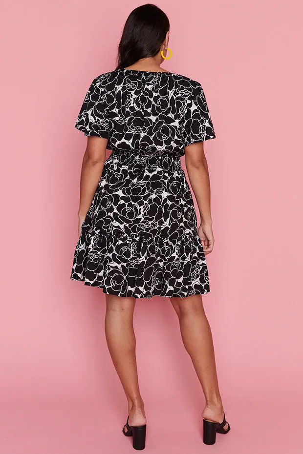 Kimberley Peonies Black & White Dress