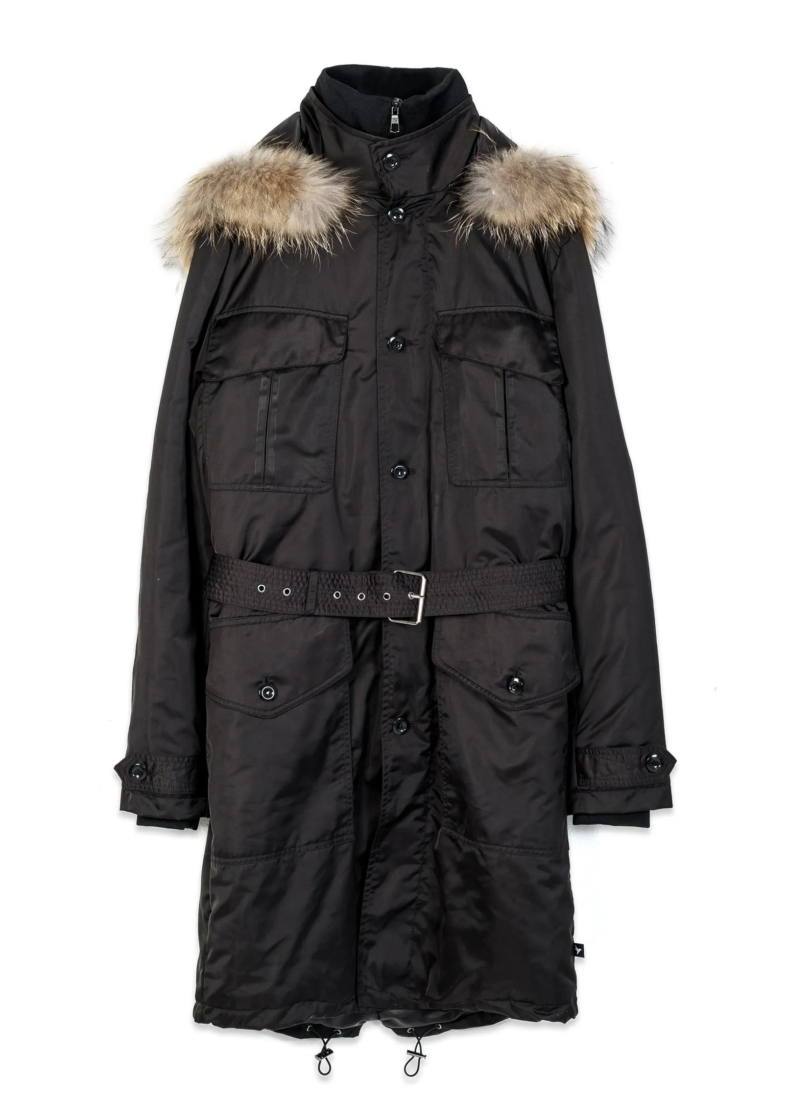 Konus Men's Long Duck Down Hooded Parka with Fur In Black