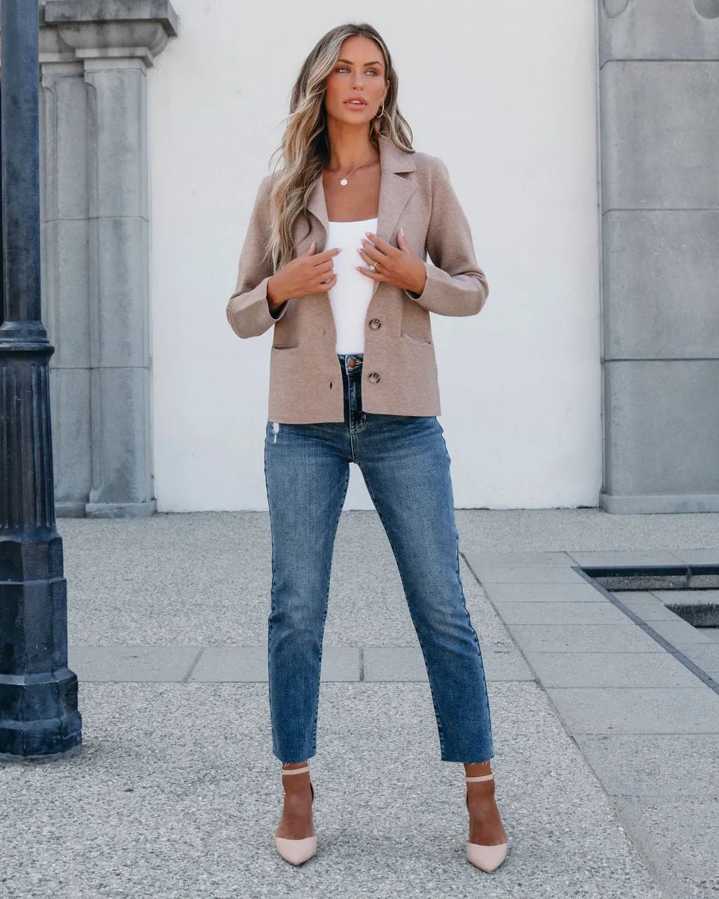 Latte Collared Button Down Jacket