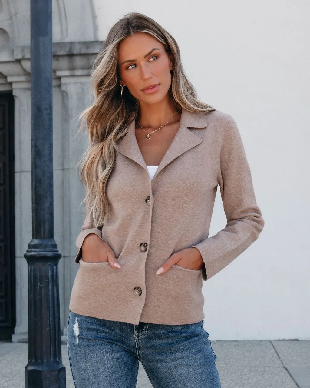 Latte Collared Button Down Jacket