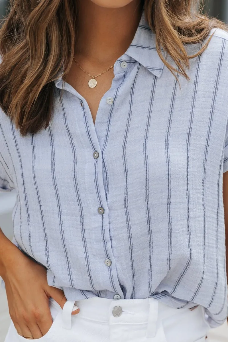 Light Denim Striped Button Down Shirt - FINAL SALE