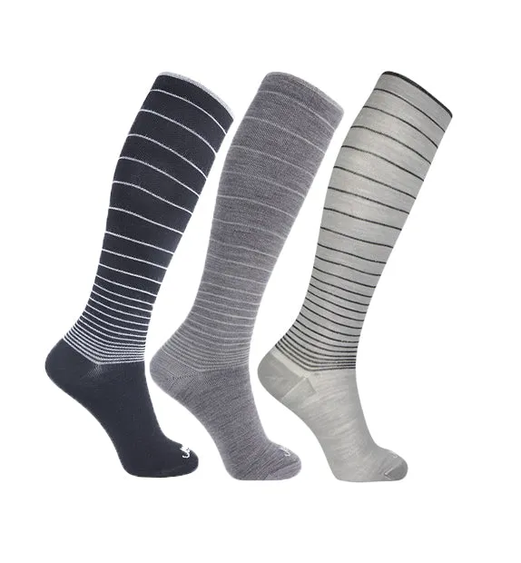 Lightweight Merino Wool Everyday Compression Socks (15-20mmHg) - Stripes - 3 Pack