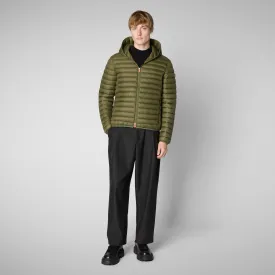 Man's animal free hooded puffer jacket Donald in dusty olive