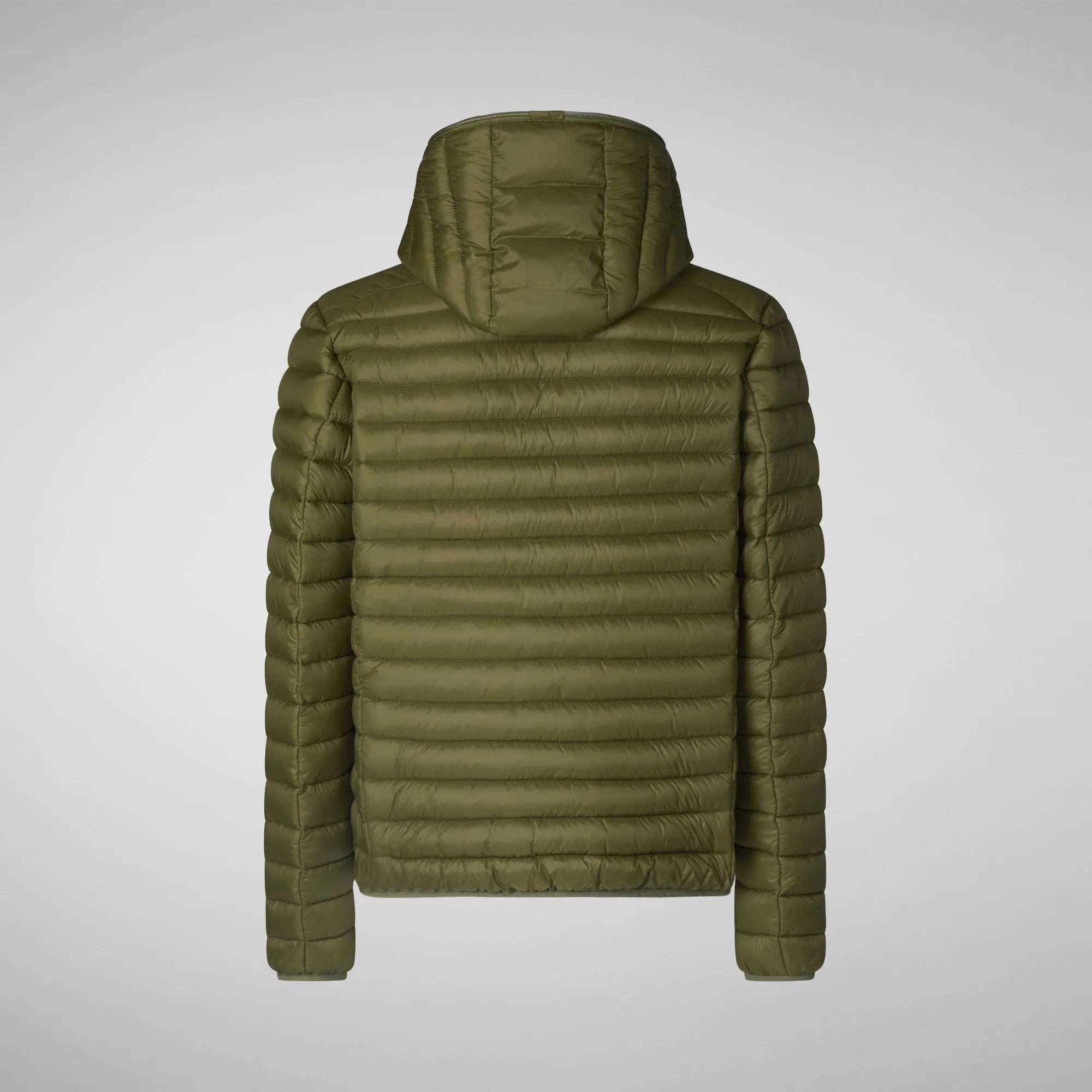 Man's animal free hooded puffer jacket Donald in dusty olive