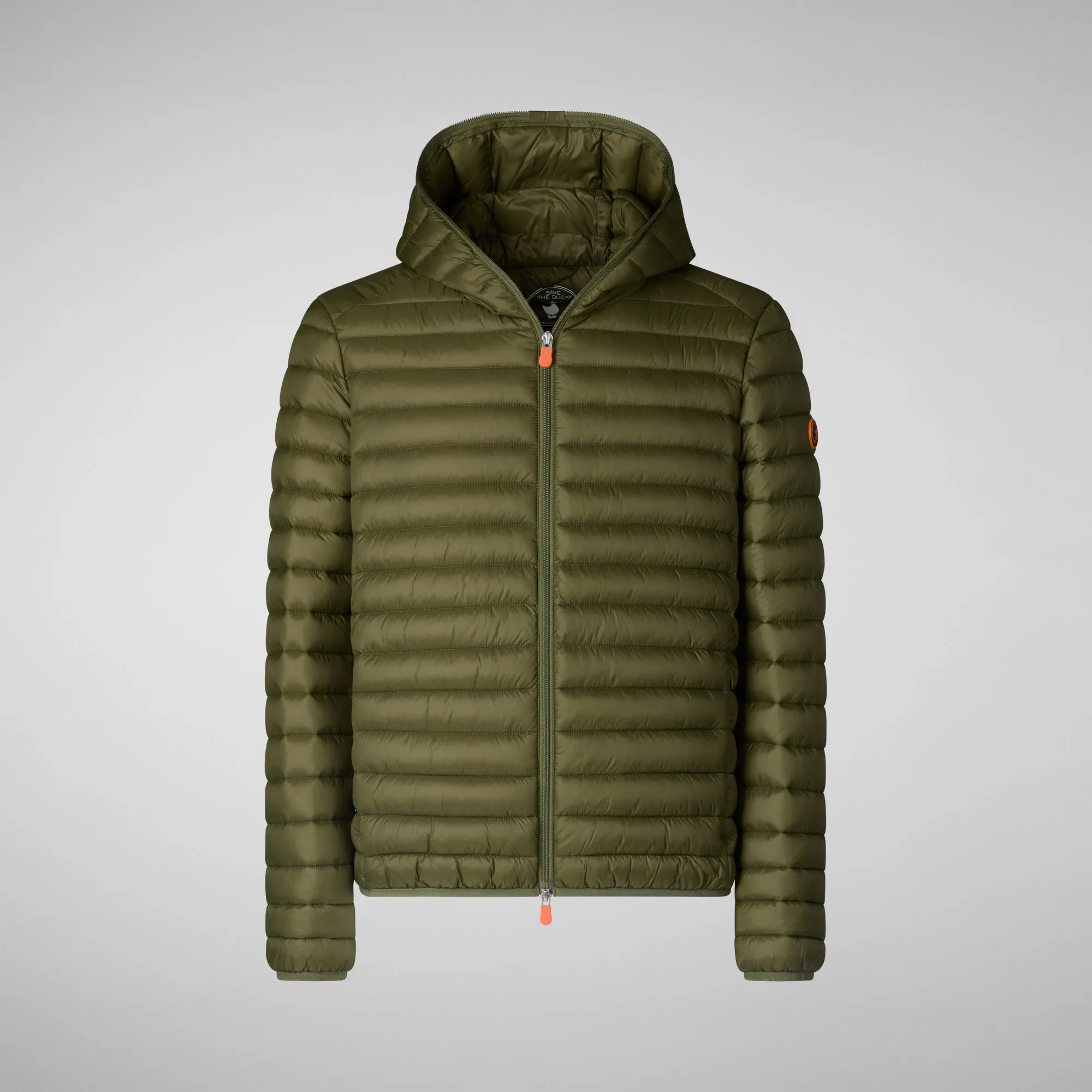 Man's animal free hooded puffer jacket Donald in dusty olive