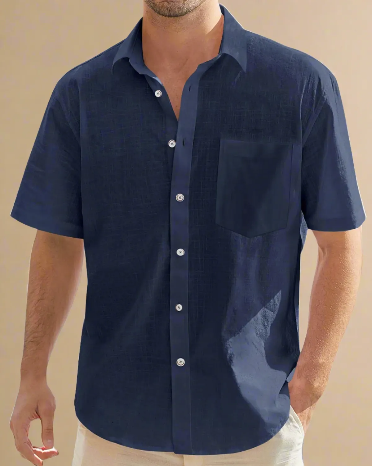 Men Short Sleeve Navy Shirt with Buttons