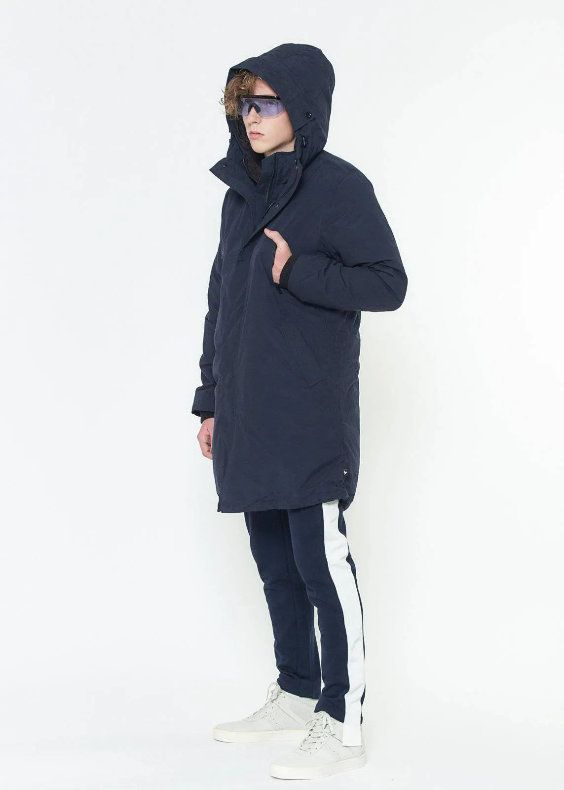 Men's Duck Down Parka With Detachable Outer Layer In Navy