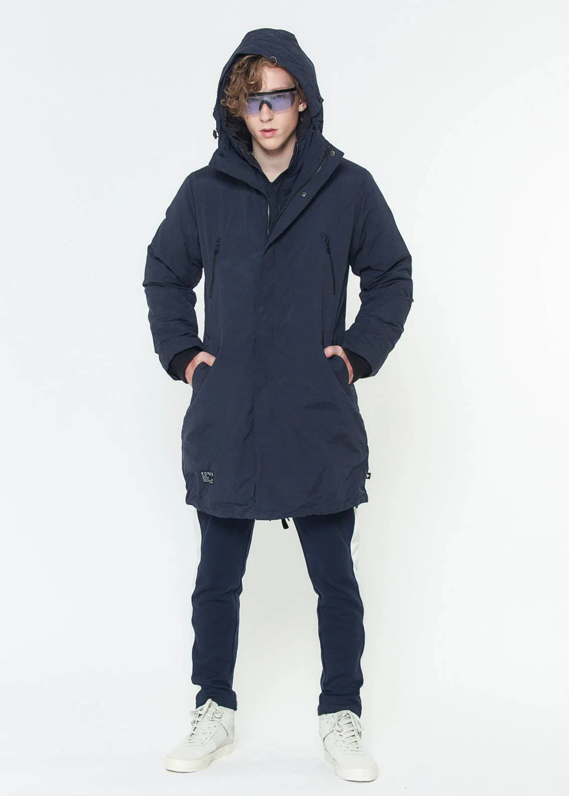 Men's Duck Down Parka With Detachable Outer Layer In Navy