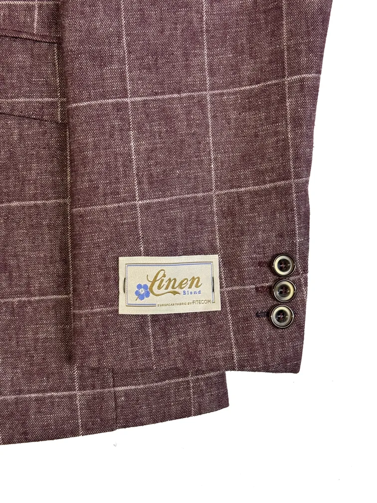 Men's Linen Burgundy Check Casual Jacket