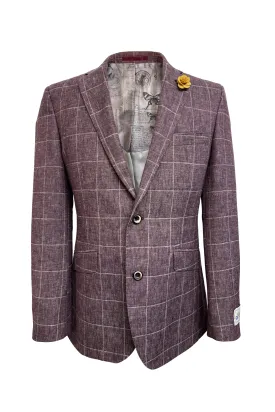 Men's Linen Burgundy Check Casual Jacket