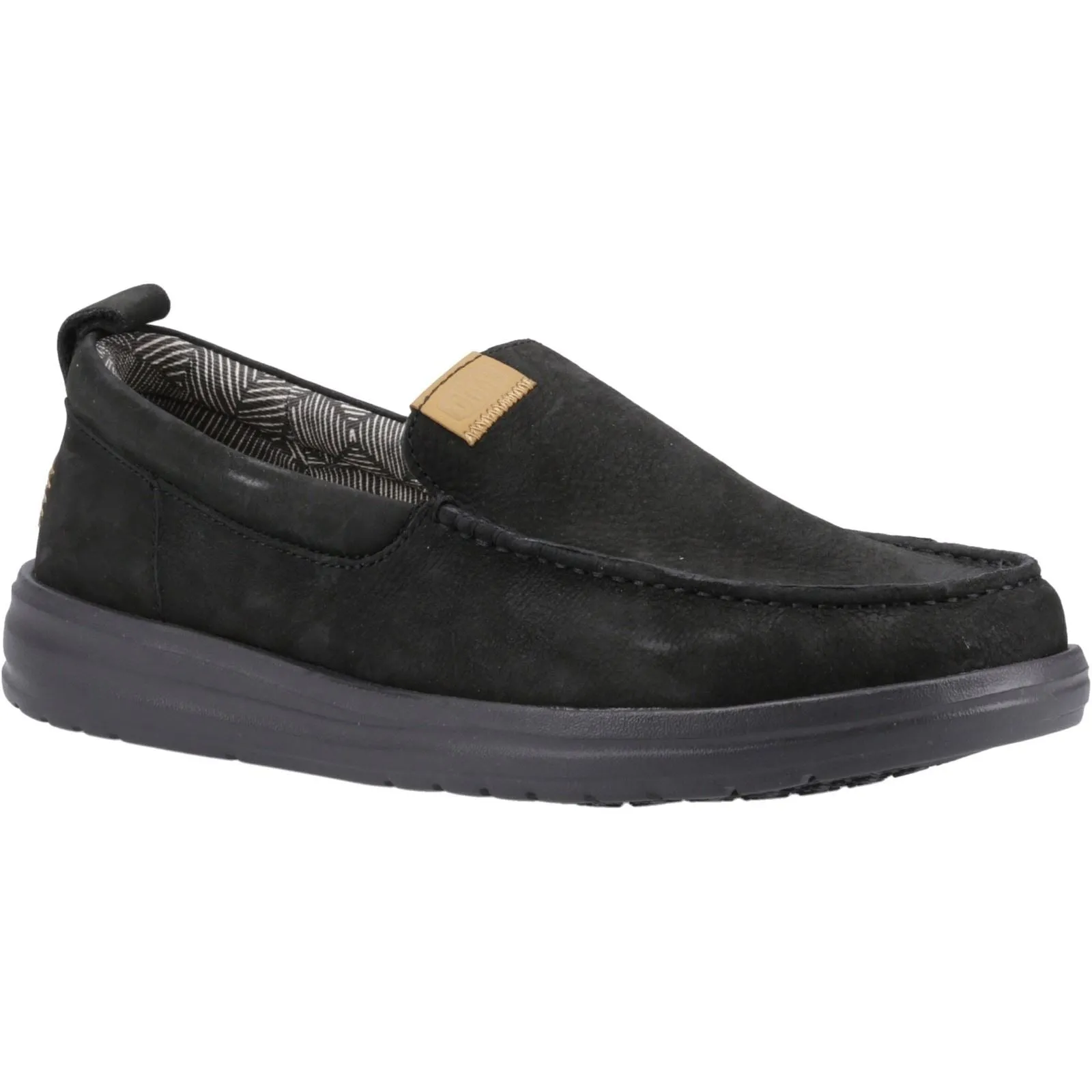 Men's Wide Fit Heydude 40173 Wally Grip Moc Craft Leather Shoes - Black