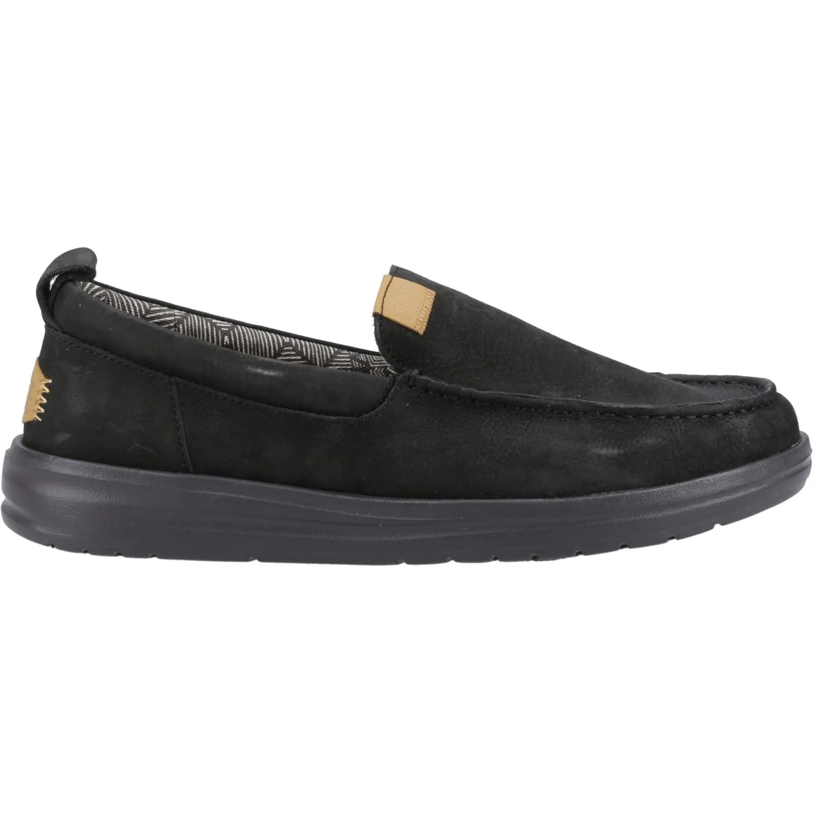 Men's Wide Fit Heydude 40173 Wally Grip Moc Craft Leather Shoes - Black