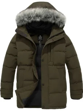 Men's Winter Jacket Warm Puffer Jacket Snow Coat with Faux Fur Hood