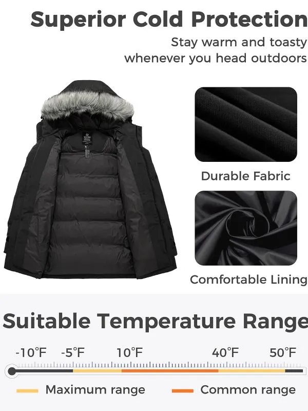 Men's Winter Jacket Warm Puffer Jacket Snow Coat with Faux Fur Hood