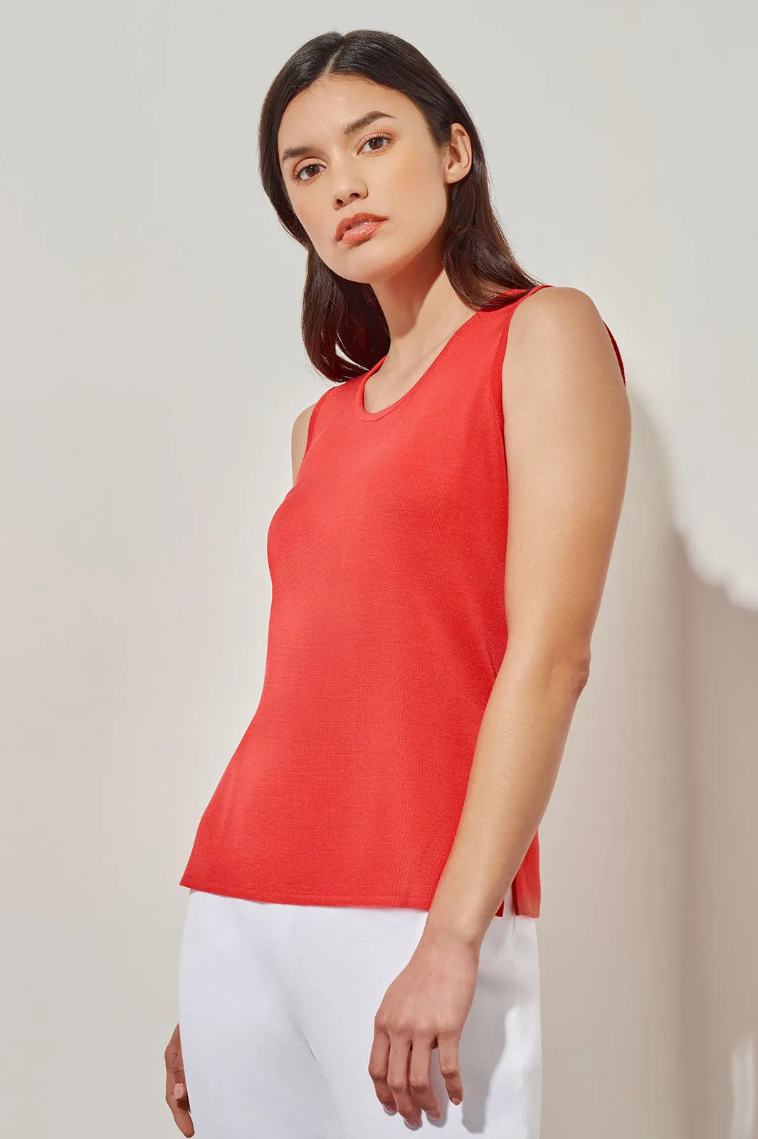 Mid-Length Scoop Neck Knit Tank, Flamenco