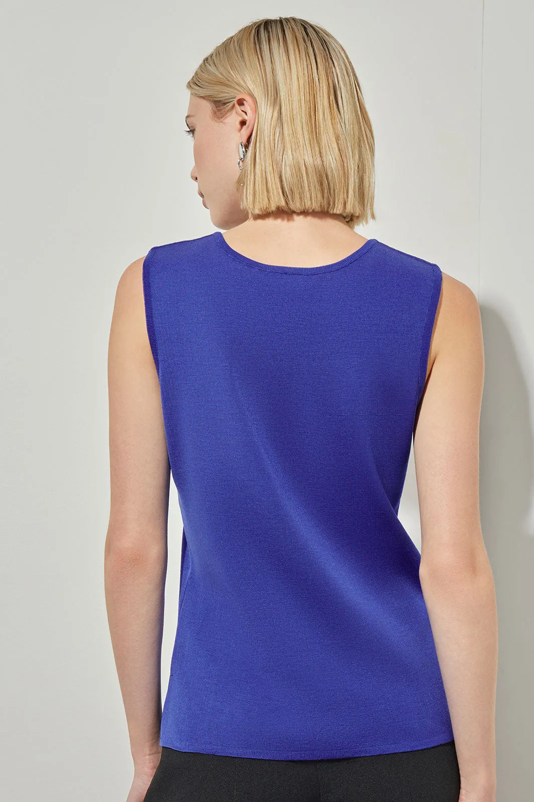 Mid-Length Scoop Neck Knit Tank, Sapphire Sea