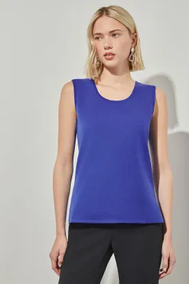 Mid-Length Scoop Neck Knit Tank, Sapphire Sea