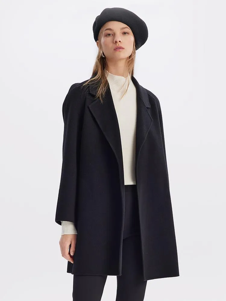 Mid-Length Woolen And Silk-Blend Women Coat