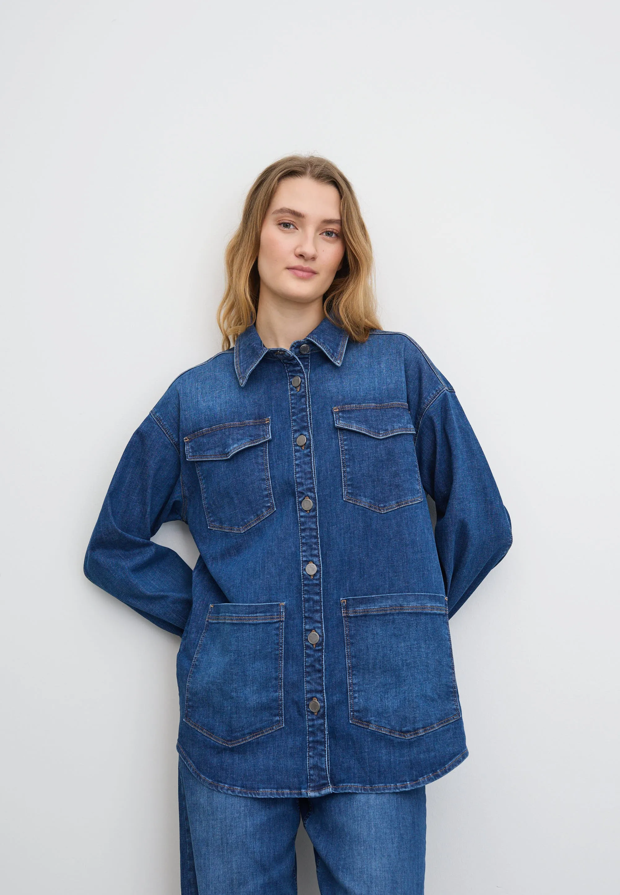 Mille Oversize Shirt Jacket LS - Washed Blue Denim