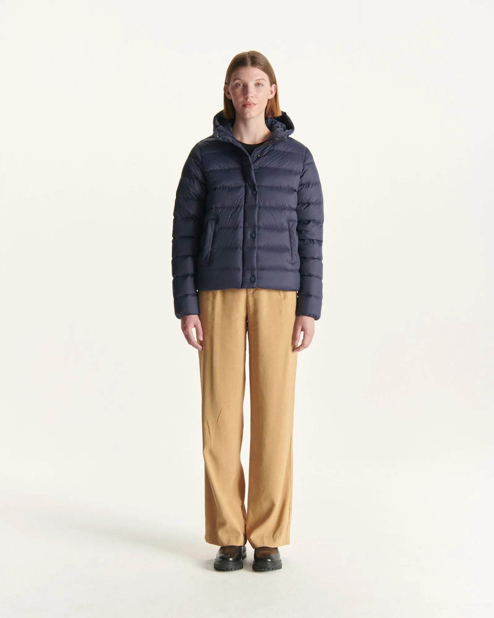 Navy Jane straight hooded puffer jacket