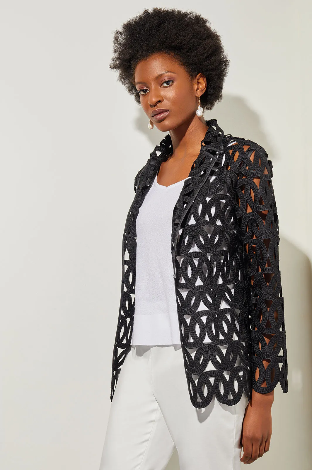 Notch Lapel Jacket - Cage Cutout Novelty Woven