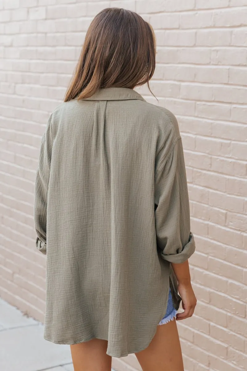 Olive Slit Button Down Shirt